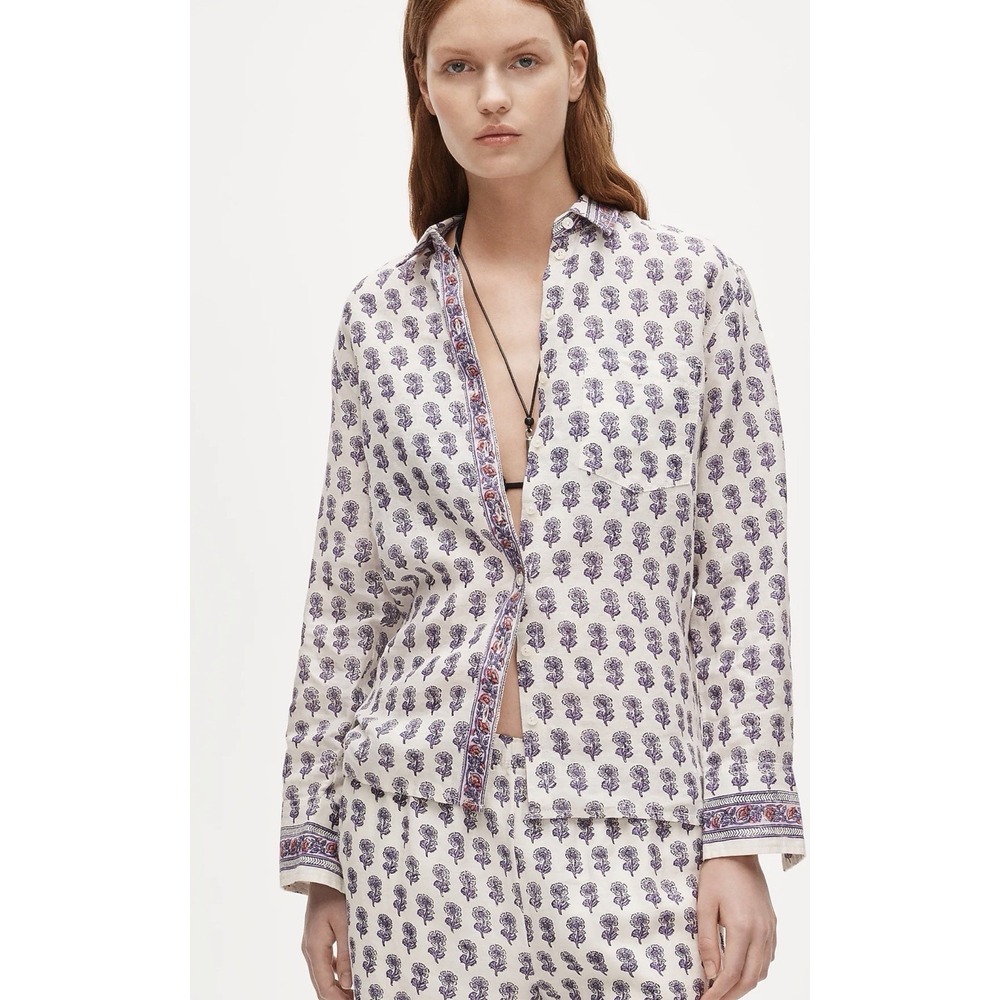 J CREW SIZE 6 GarƧon classic shirt in lilac block-print linen CU992